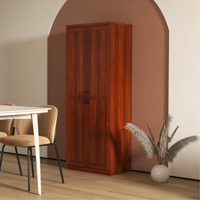 Armoire de rangement autoportante 63 po à 2 portes avec tablettes à 5 niveaux et 2 tablettes réglables pour la salle à manger, brun clair