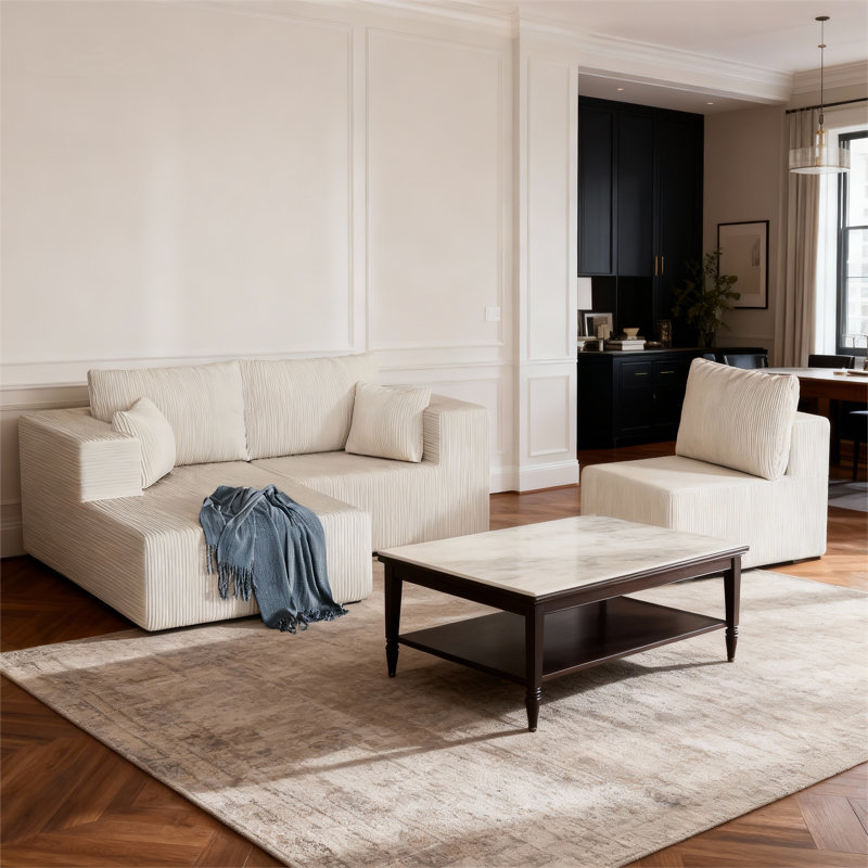 Canapé modulaire 3 pièces 108 po avec housse résistante à l'eau, beige 108 po, Beige