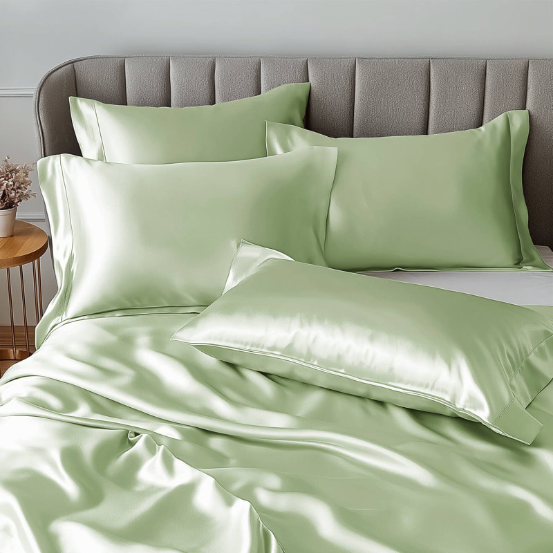 Satin Wrinkle Resistant Luxury Sheet Set, Twin Sheet Set + 2 Standard Pillowcases, Sage