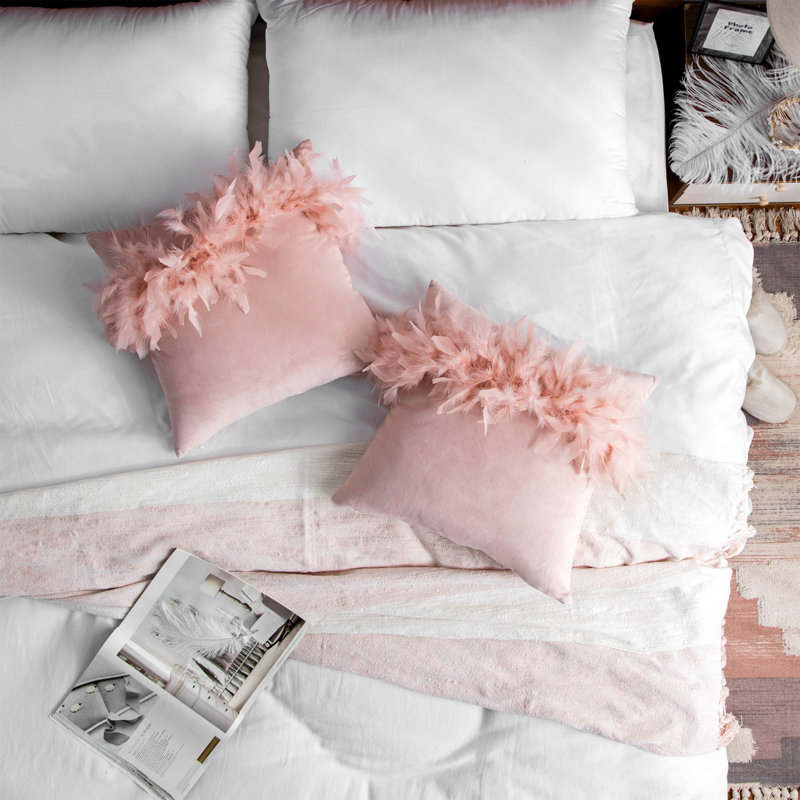 Housse de coussin en plumes, H 18 po x l 18 po, Rose clair, Pillow Cover & Insert