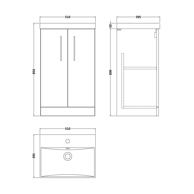 Arno 510mm Single Bathroom Vanity with Integrated Vitreous China Basin, Satin Anthracite