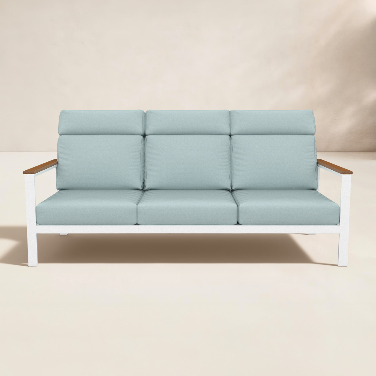 Townsend Metal Outdoor Sofa With Sunbrella Cushion, Light Blue