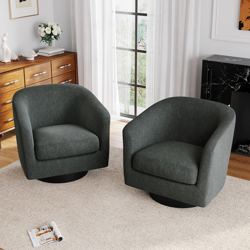 Applewold Upholstered Gray Chenille Swivel Barrel Chair with Solid Wood Base, Gray