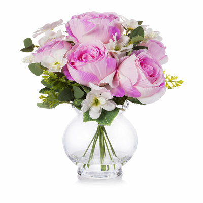 Arrangement floral roses en soie dans un vase