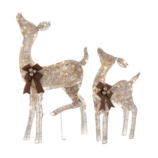 3-Piece Pre-Lit Holiday Twinkling Woodland Deer Family