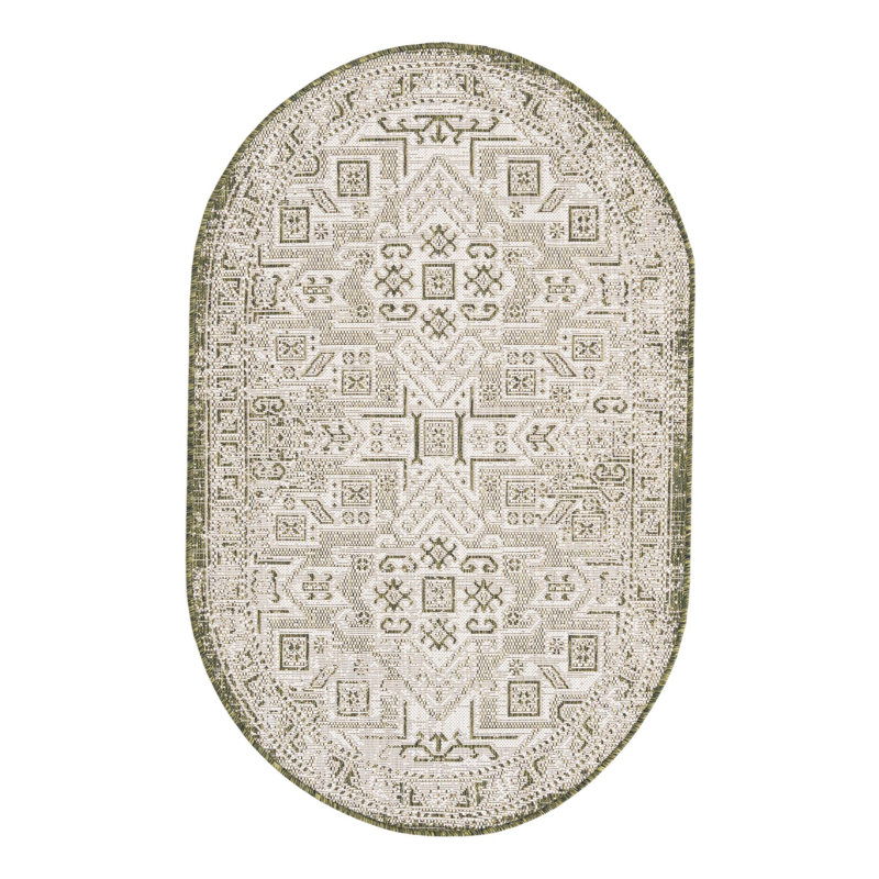 Tapis intérieur / extérieur bleu Alvenia Southwestern, Carré 5 pi 3 po