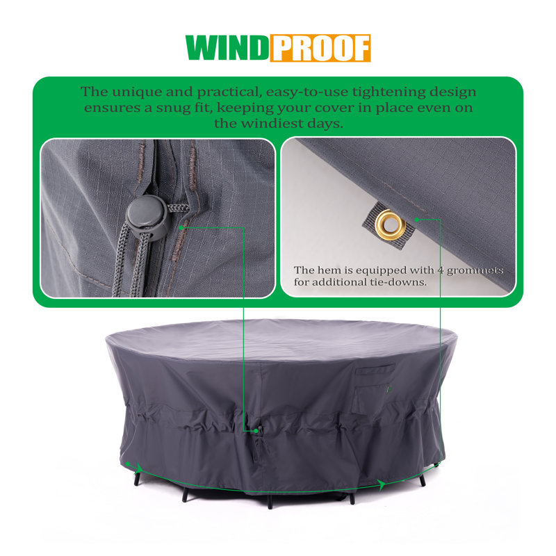 Heavy Duty Gray Waterproof Round Patio Table Cover