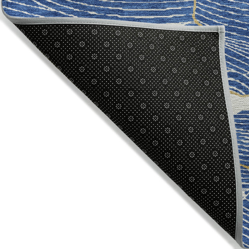 Blue Abstract Crackle Pattern Washable Synthetic Area Rug