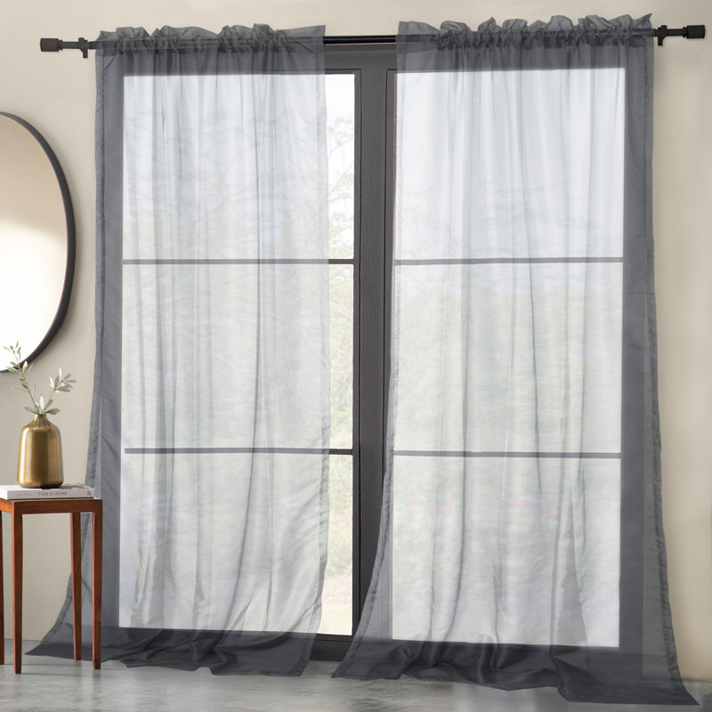 Paire de rideaux transparents avec passe-tringle Abrielle, l 54 po x L 96 po, Gris