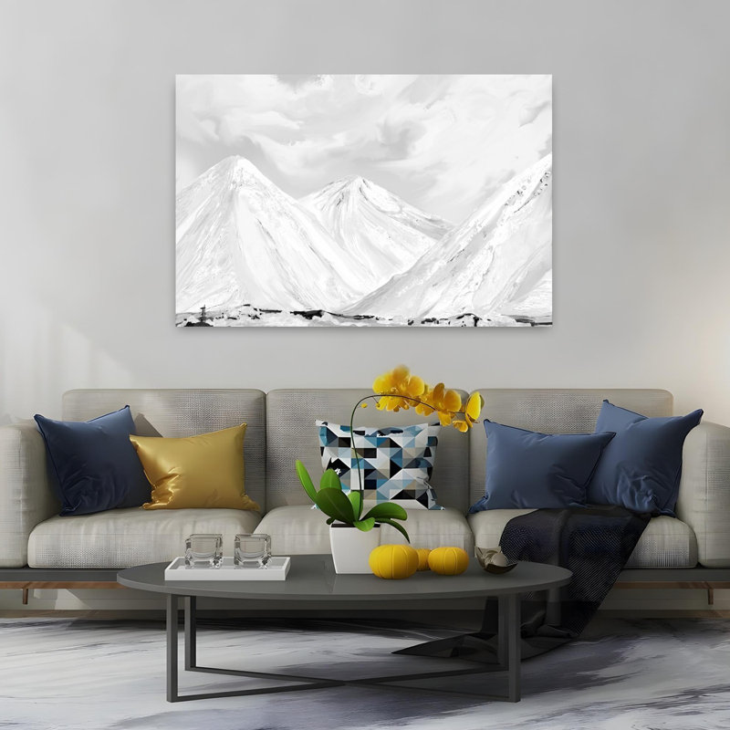 Paysage enneigé de montagnes, paysage contemporain, art mural, H 40 po x l 60 po