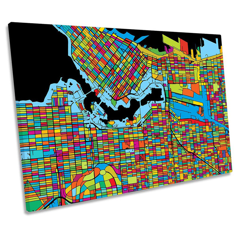 Vancouver City Modern Map - Wrapped Canvas Print, 30.5cm H x 45.7cm W x 2cm D