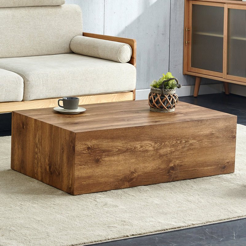 Table basse carrée en bois aggloméré de style naturel en MDF, table d'appoint. Table d'appoint de salon en MDF de style Wabi-Sabi, table d'appoint ou table de chevet de chambre à coucher. 39,4 po x 21,7 po x 11,8 po