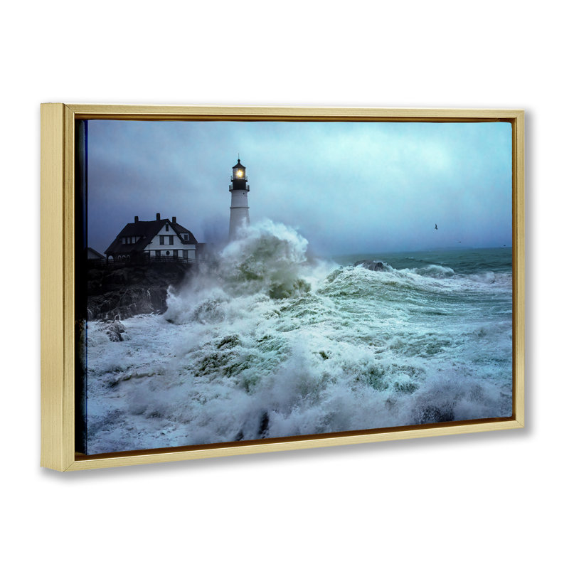 «Tall Splashing Waves» par Rick Berk, Cadre flottant métallique doré, H 21 po x l 31 po