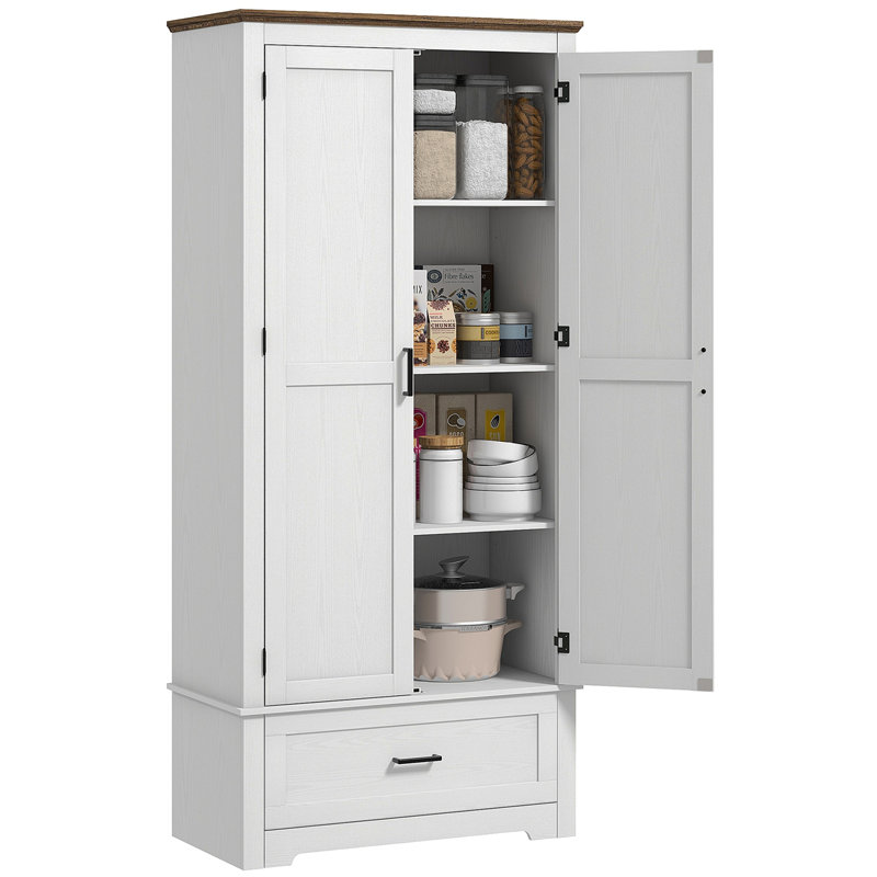 Armoire de rangement pour garde-manger de 69 po de hauteur, armoire de rangement autoportante Farmhouse avec 2 portes, tiroir et tablettes