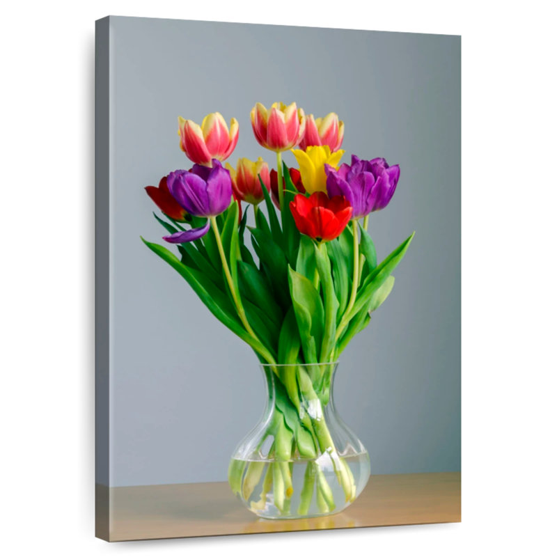 Harnek tulipes dans un vase en verre, H 48 po x l 32 po