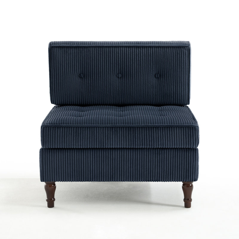 Fauteuil capitonné en velours côtelé, Marine