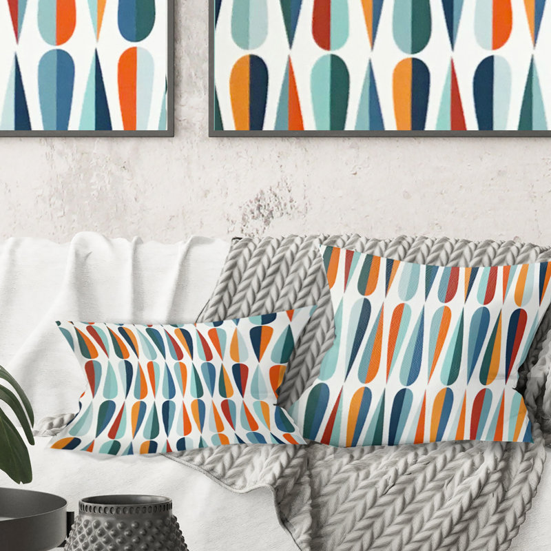 Coussin décoratif rétro à imprimé abstrait rétro Mid-Century, Bleu / Orange