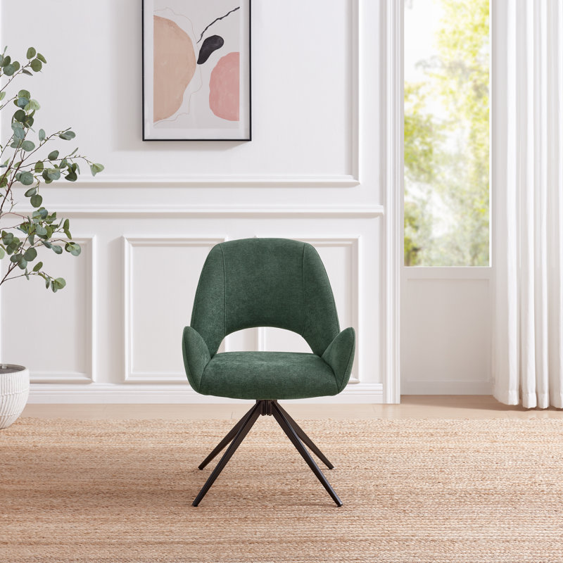 Lyla Luxury Fabric Upholstered Swivel Dining and Office Chair with Metal Legs, Green
