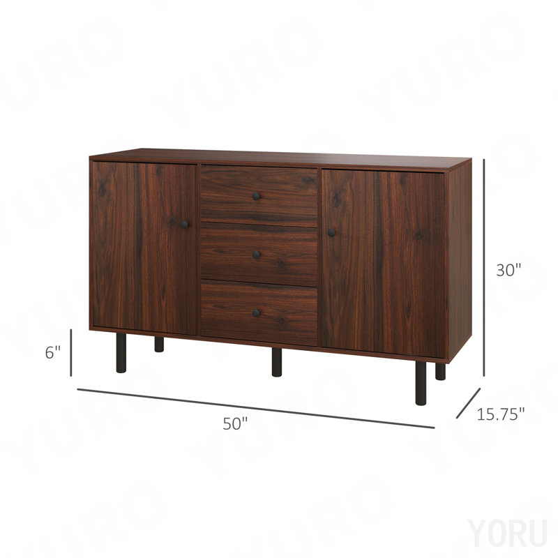 Buffet Buffet, 3 tiroirs / 2 placards, tablettes réglables pour la cuisine - brun rustique
