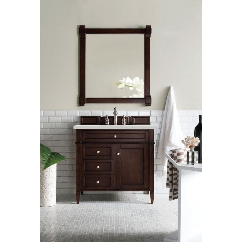 Brittany 36'' W Single Vanity, Burnished Mahogany, White Zeus, 8" Widespread