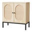 Buffet avec rangement et portes en rotin - Armoire de bar avec tablette réglable et pieds en métal beige pour le salon. Salle à manger. Couloir ou cuisine-1936822798