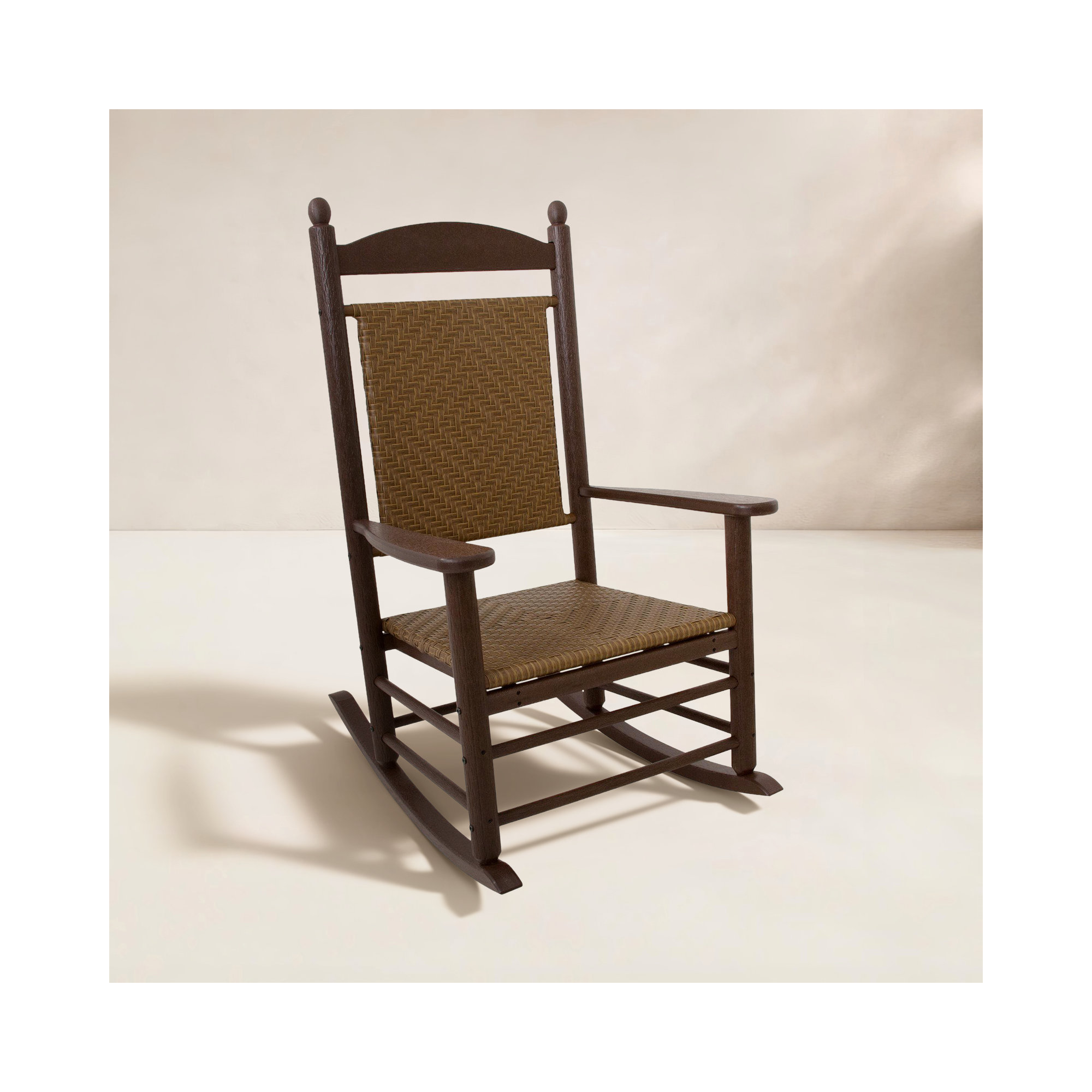 POLYWOOD Rocker Woven Rocking Chair, Mahogany