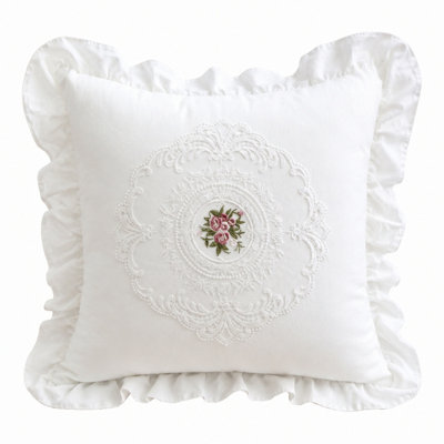 White Lace Square Cushion Cover Throw Pillow Cover Pillowcase Set of 2, Decorative Cushion case,Handmade Pillowcase with Ruffles