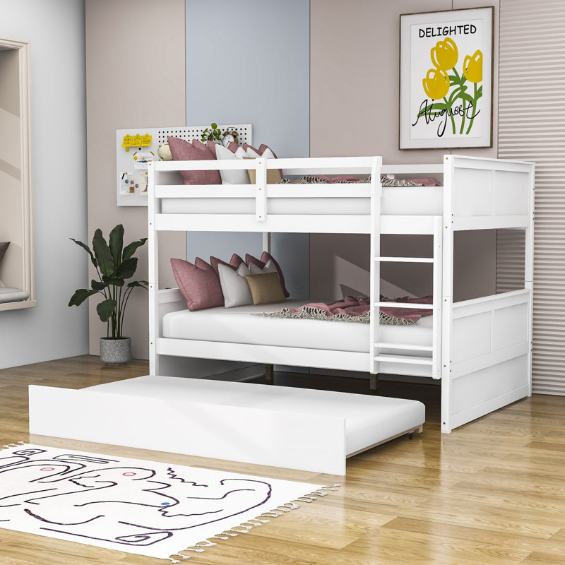 Asah Kids Full Over Full Bunk Bed with Trundle, White