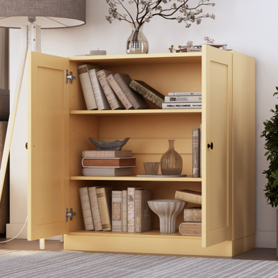 Bibliothèque 100% bois massif à 3 tablettes avec portes, bibliothèque avec tablettes réglables, l 35,75 po x H 32 po