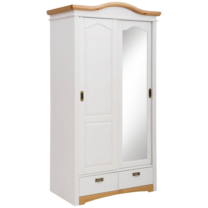 Donalsonville 2 Door Solid Wood Wardrobe, White/Cherry