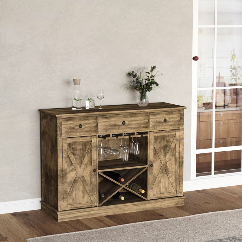 Buffet avec tablettes réglables et porte-verres à pied en chêne rustique