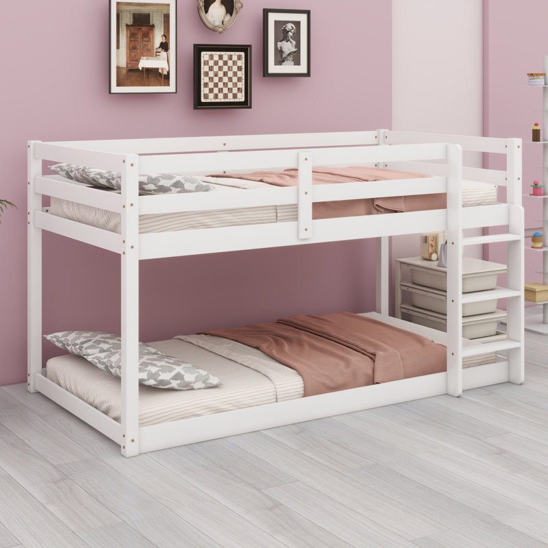 Lit superposé en bois avec échelle, Blanc