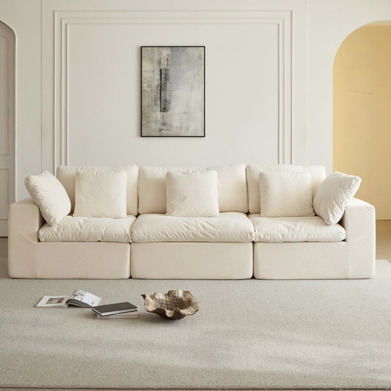 Canapé modulaire compressé modulaire avec 3 sièges, tissu de haute qualité, éponge de densité 33D, beige, canapé-lit peu encombrant pour le salon