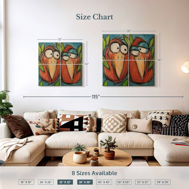 Brampt flirter des oiseaux amoureux, H 32 po x l 32 po