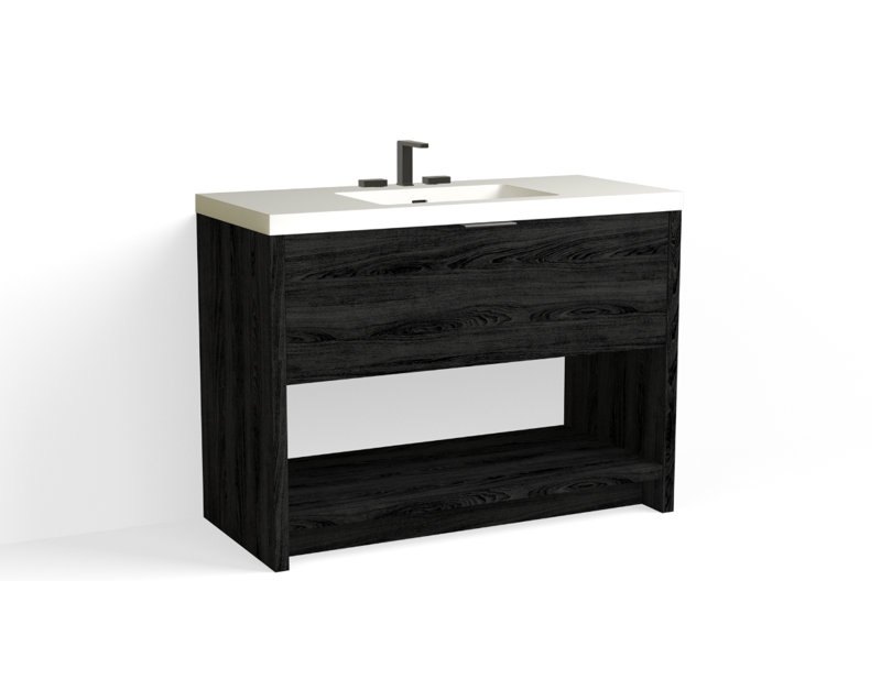 Vista 48" W Freestanding Single Bathroom Vanity, White Matte, Charred/Matte Black, 8" Widespread