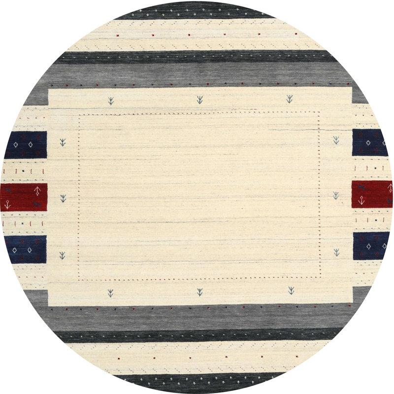 Tapis gris/rouge/beige contemporain Pesmes, Rond 4 pi
