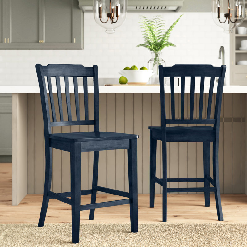 Fortville Solid Wood Counter/Bar Stool, Antique Denim, Counter Stool (24" Seat Height)