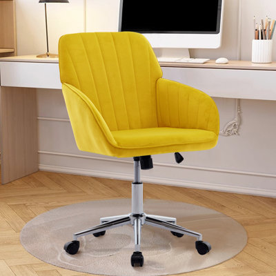 Chaise de bureau jaune vif avec coussin doux et confortable, base dorée pour une stabilité stable