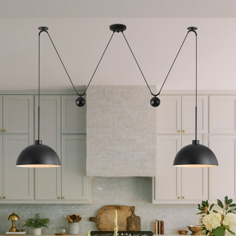 Luminaire suspendu pour îlot de cuisine 2 lumières Worthing, Noir mat