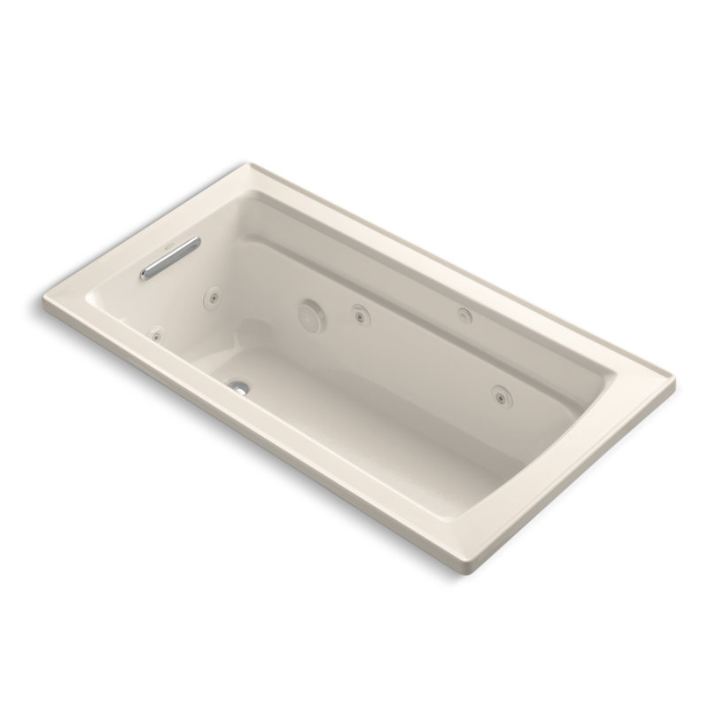 Archer 60" x 32" Drop In Whirlpool Acrylic Bathtub with Heater, Innocent Blush