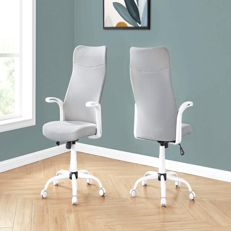 Gray Mesh White Metal Office Chair, Adjustable Height, Swivel, Ergonomic, Armrests, Computer Desk Work, Contemporary Modern
