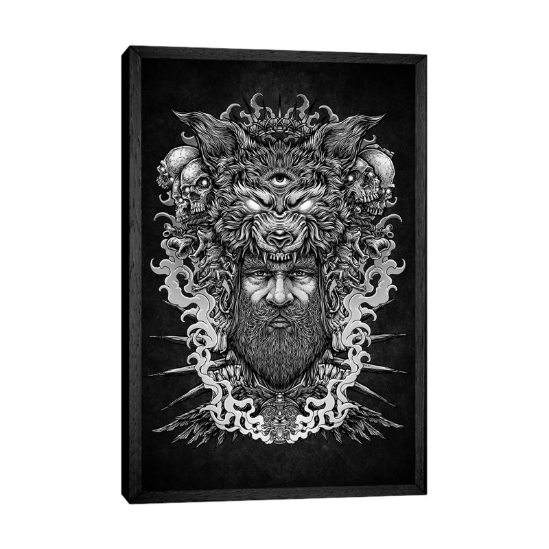 Blackmagic Sorcerer With Third Eyes Wolf 1 Piece Wall Art on Canvas, 152.5 cm H x 101.5 cm W, Black Floater Framed