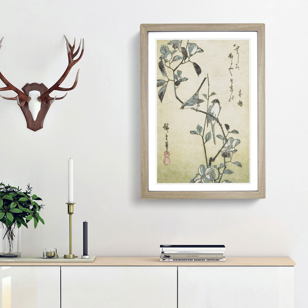 Birds on a Camellia Branch by Utagawa Hiroshige - Picture Frame Painting Print