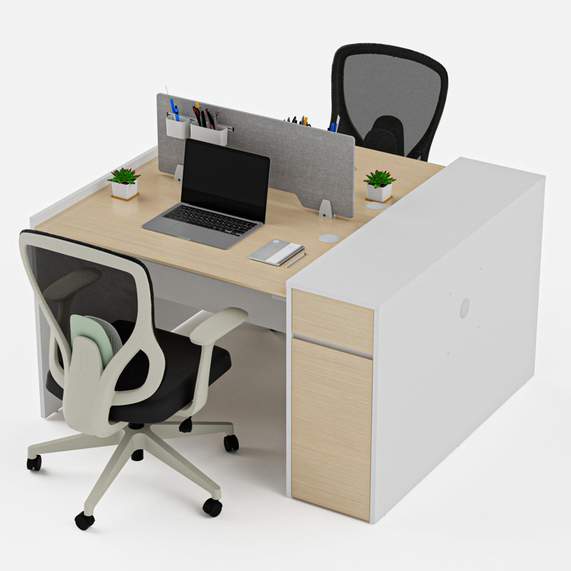 Okeysen 2 Person Benching Workstation & 2 BIFMA Certified Office Chairs Set, 2