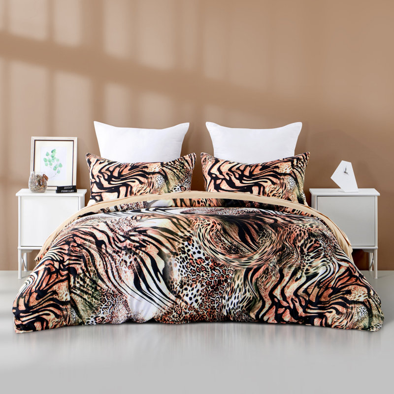 Ensemble de housse de couette en microfibre 4 pièces, Housse de couette très grand + 3 pièces supplém, Lion