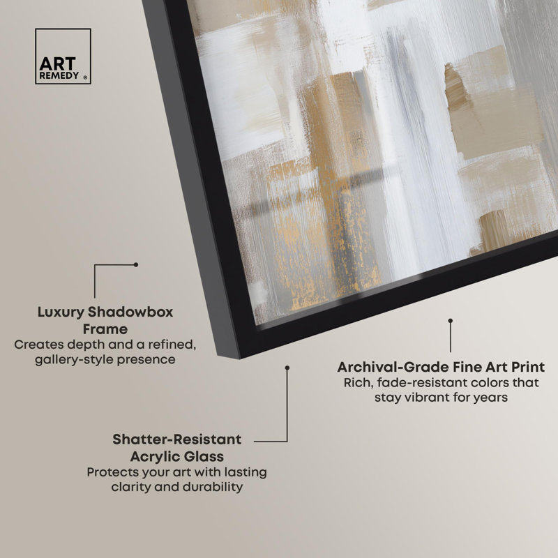 «Neutral Nexus I Shadowbox Print», art abstrait neutre par Art Remedy, H 21 po x l 17 po, Noir