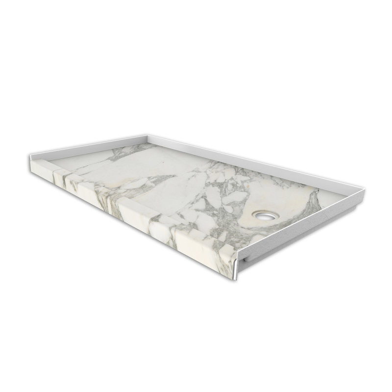 FlexStone® 60"W x 32"D Alcove Shower Base with Right Drain in Calcutta Gold, Calcutta Gold