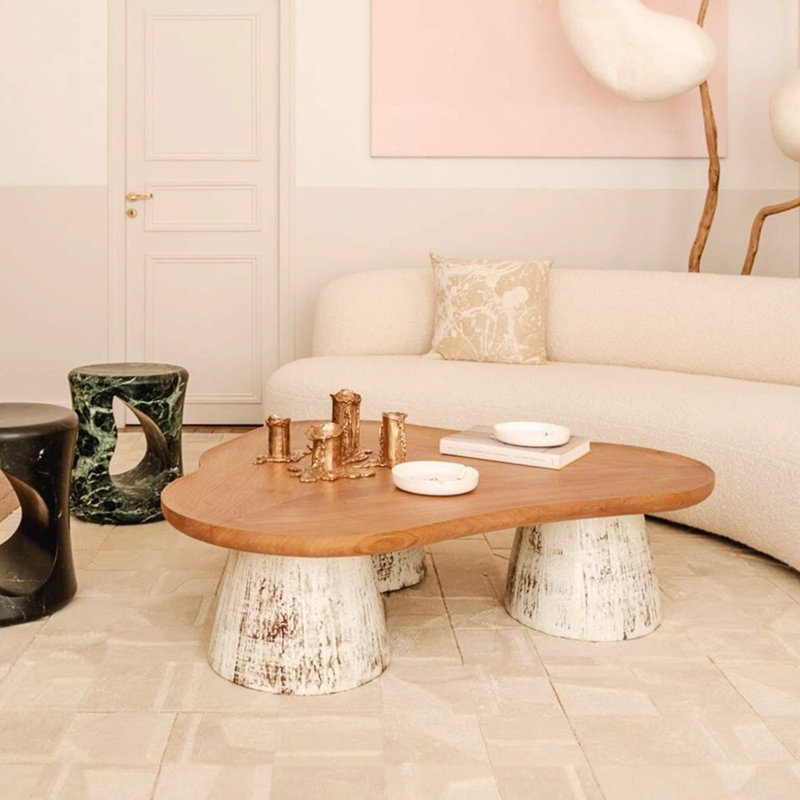 Table basse Surprise, Blanc, Noyer clair, H 13,77 po x L 47,24 po x l 41,33 po