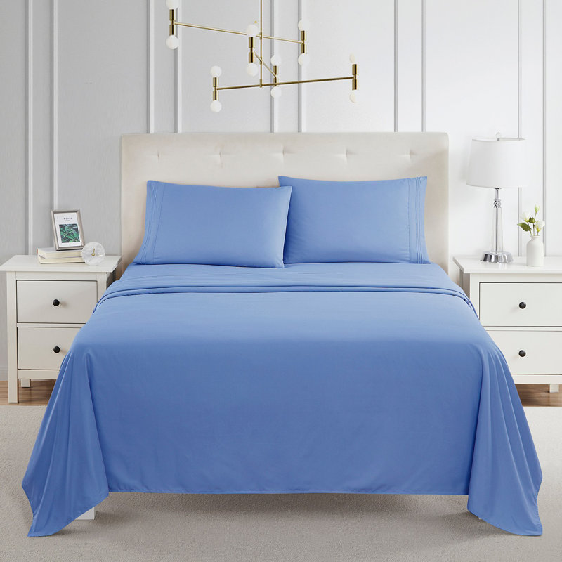 Microfiber Sheet Set, Queen Sheet Set + Fitted Sheet + 2 Pillowcases, Calm Blue