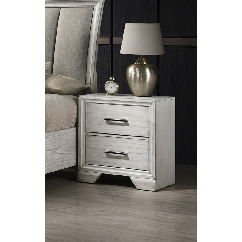 Table de chevet de chambre de style contemporain - Bois massif avec deux tiroirs à finition foncée pour
